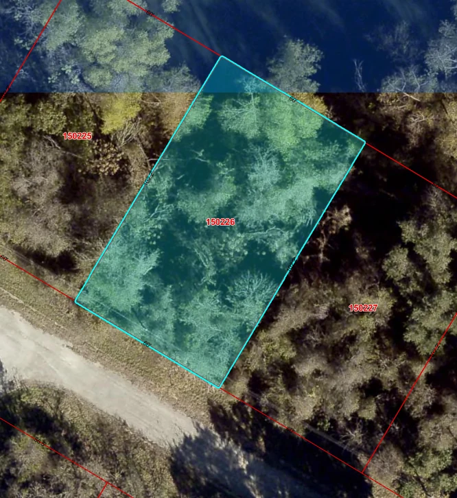 County aerial map highlighting the wooded lot at 39320 Misty Ridge Drive